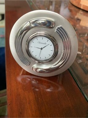 Christofle Silver and White Round Desk Clock